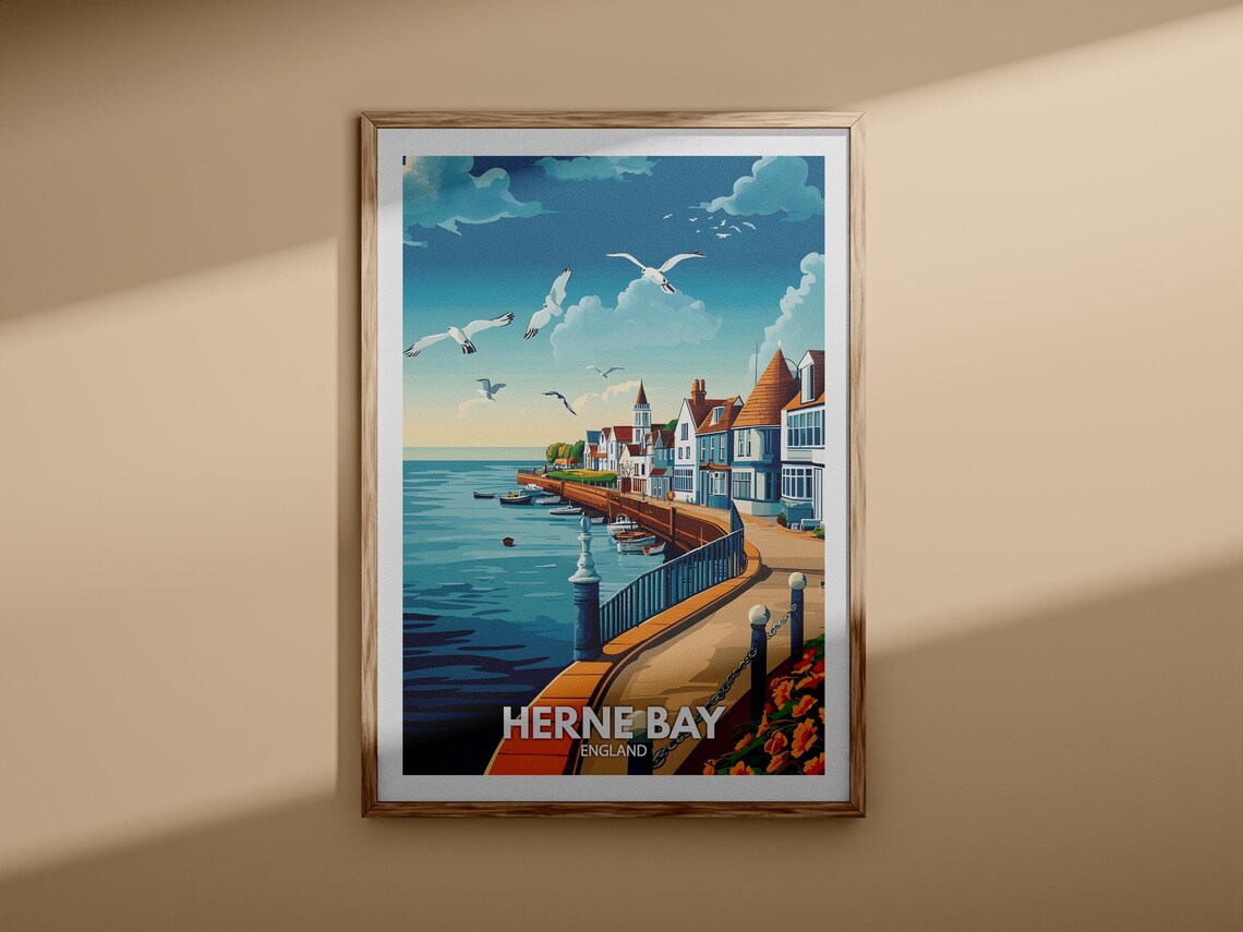 Herne Bay England Waterfront Promenade Boats Seagulls Travel Poster - Image 3