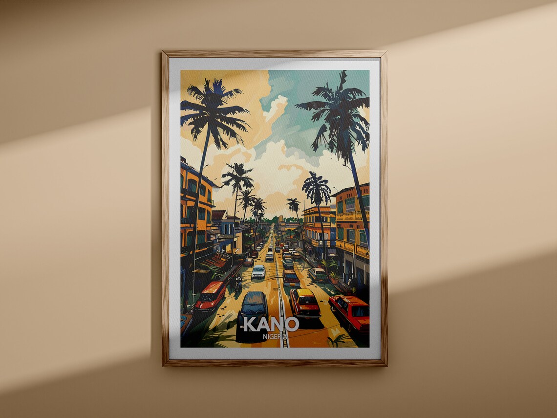 Kano Nigeria Busy Street Palm Trees Vintage City Scene Poster - Image 3