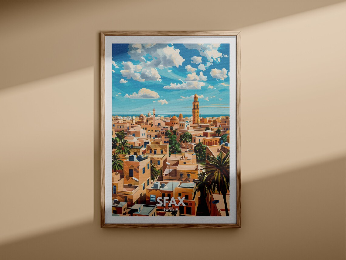 Sfax Tunisia Old Town Rooftops Minaret Retro Vintage Travel Poster - Image 3