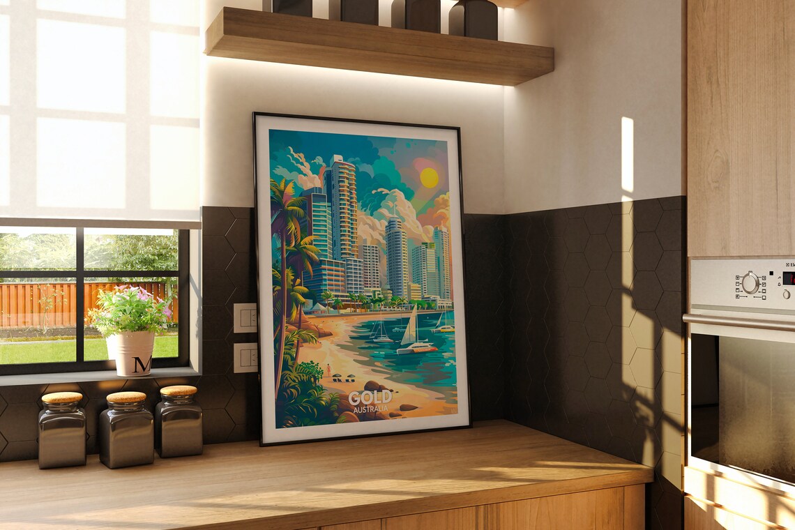 Gold Coast Australia Beach Skyline Sailboats Vintage Travel Poster - Image 2