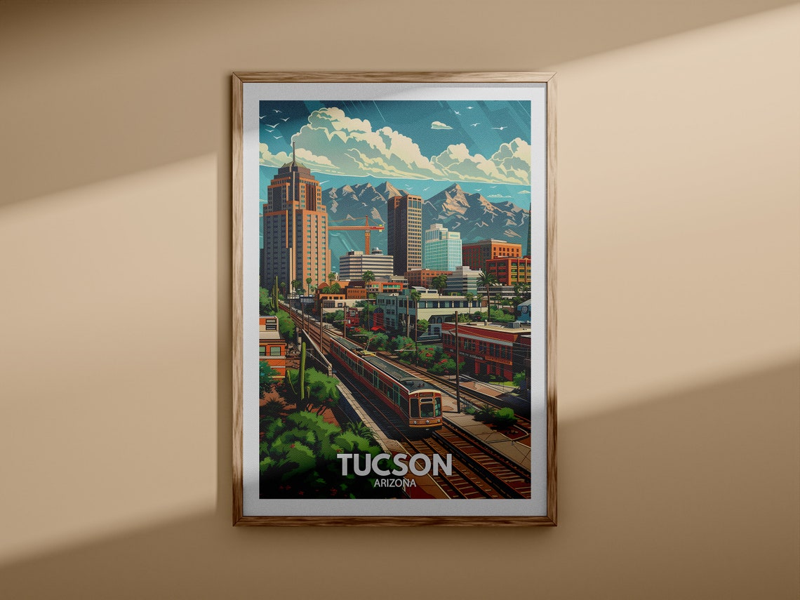 Tucson Arizona Downtown Train Mountain Vintage Travel Poster - Image 3