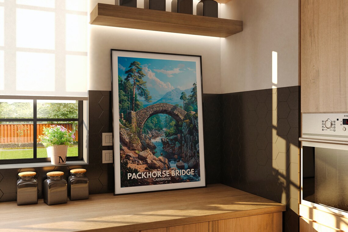 Packhorse Bridge Carrbridge Stone Arch Bridge Scotland Travel Poster - Image 2