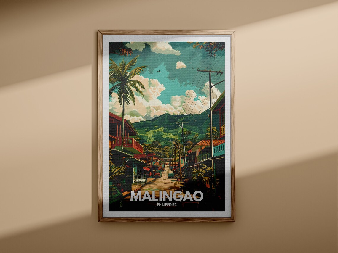 Malingao Philippines Mountain Village Street Palm Travel Poster - Image 3