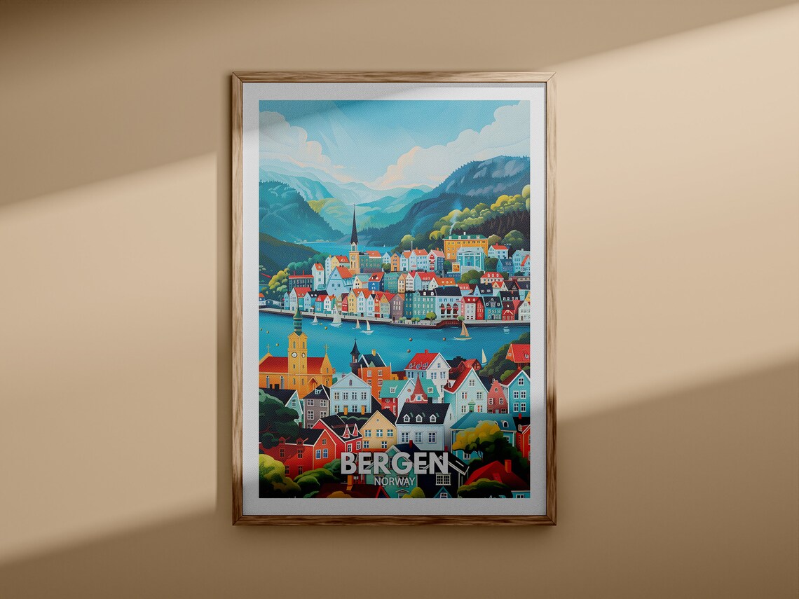 Bergen Norway Colorful Scandinavian Harbor City Fjord Poster - Image 3