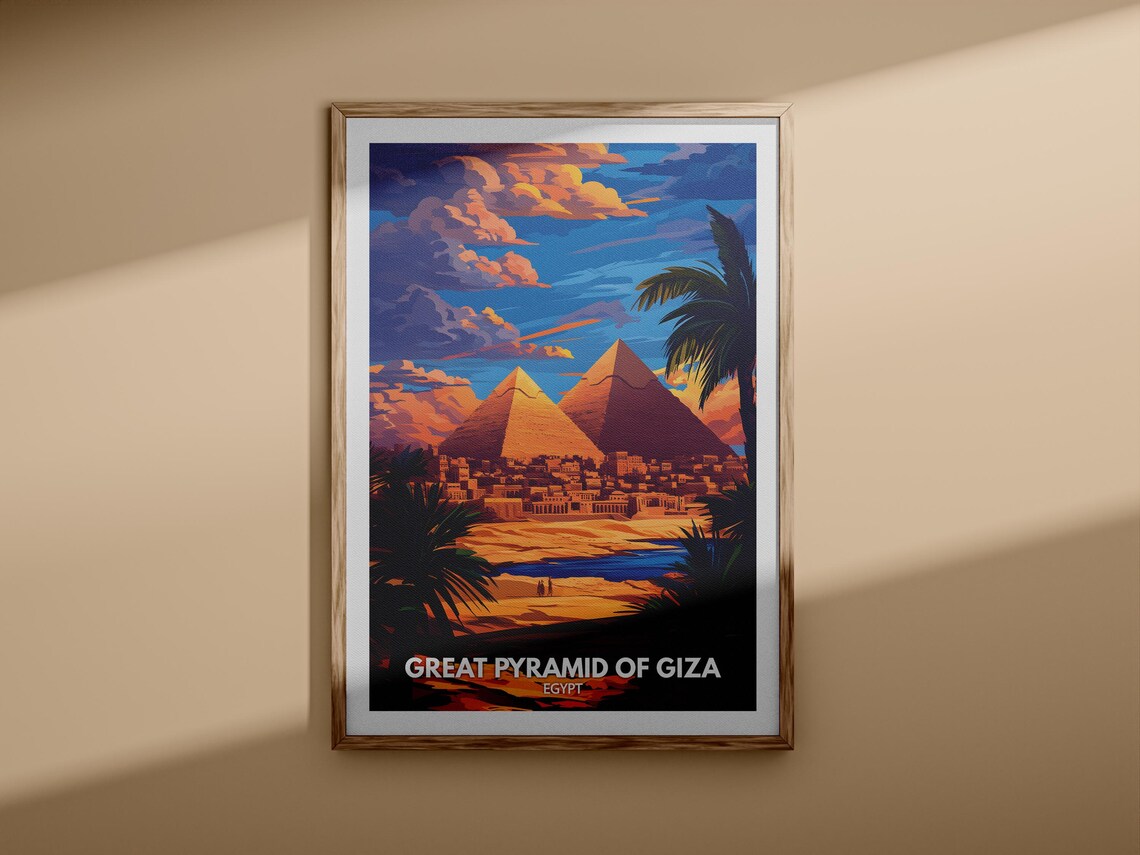 Great Pyramid of Giza Egypt Desert Sunset Twin Pyramids Travel Poster - Image 3