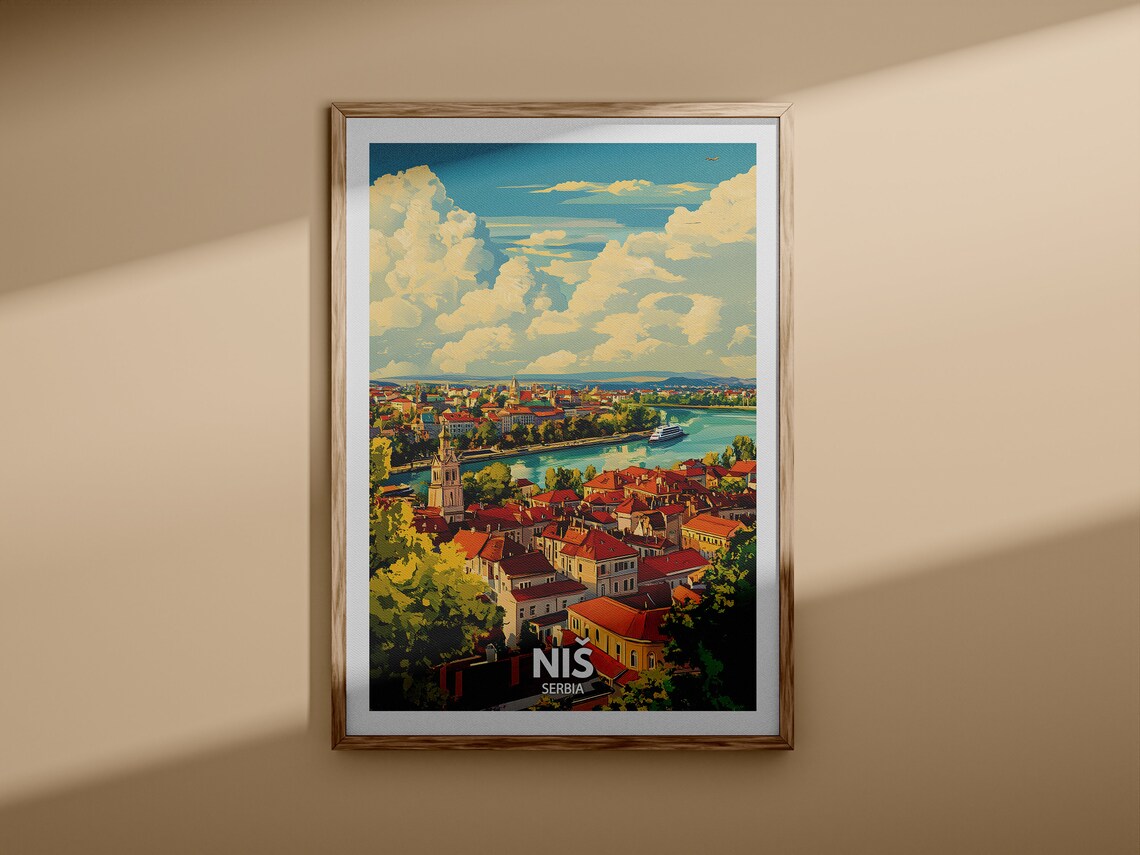 Nis Serbia Old Town Riverside Red Roofs Vintage Travel Poster - Image 3