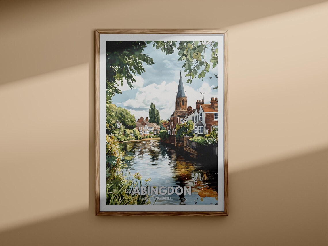 Abingdon England Riverside Church Spire Watercolor Style Travel Poster - Image 3