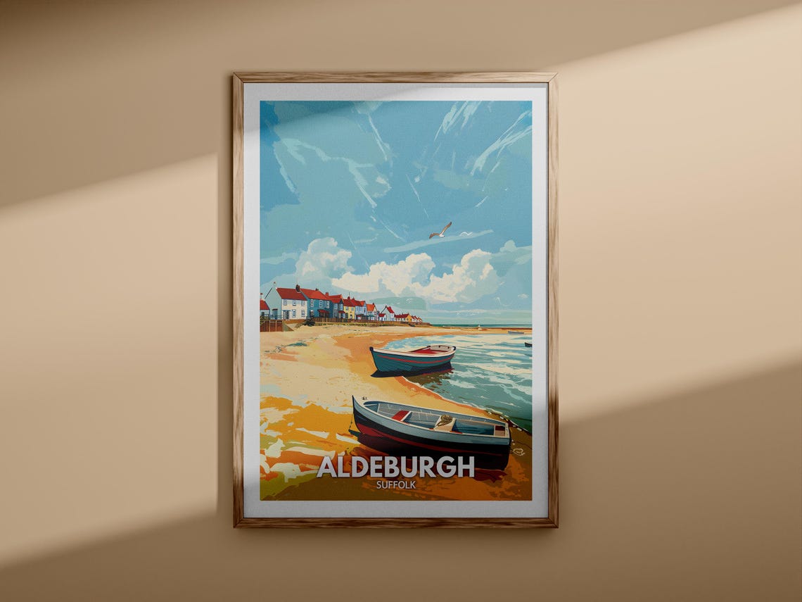 Aldeburgh Suffolk Beach Boats Seaside Cottages Travel Poster - Image 3