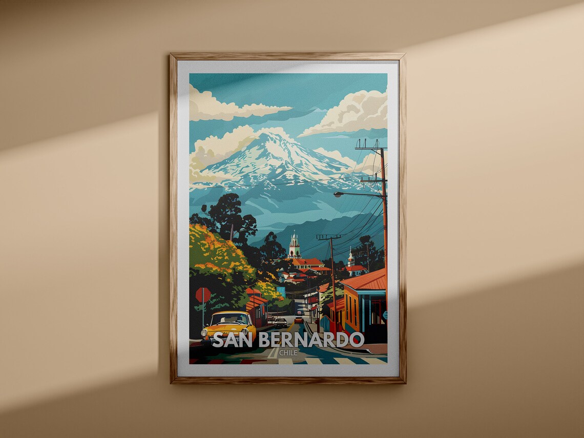 San Bernardo Chile Street Volcano View Vintage Travel Poster - Image 3