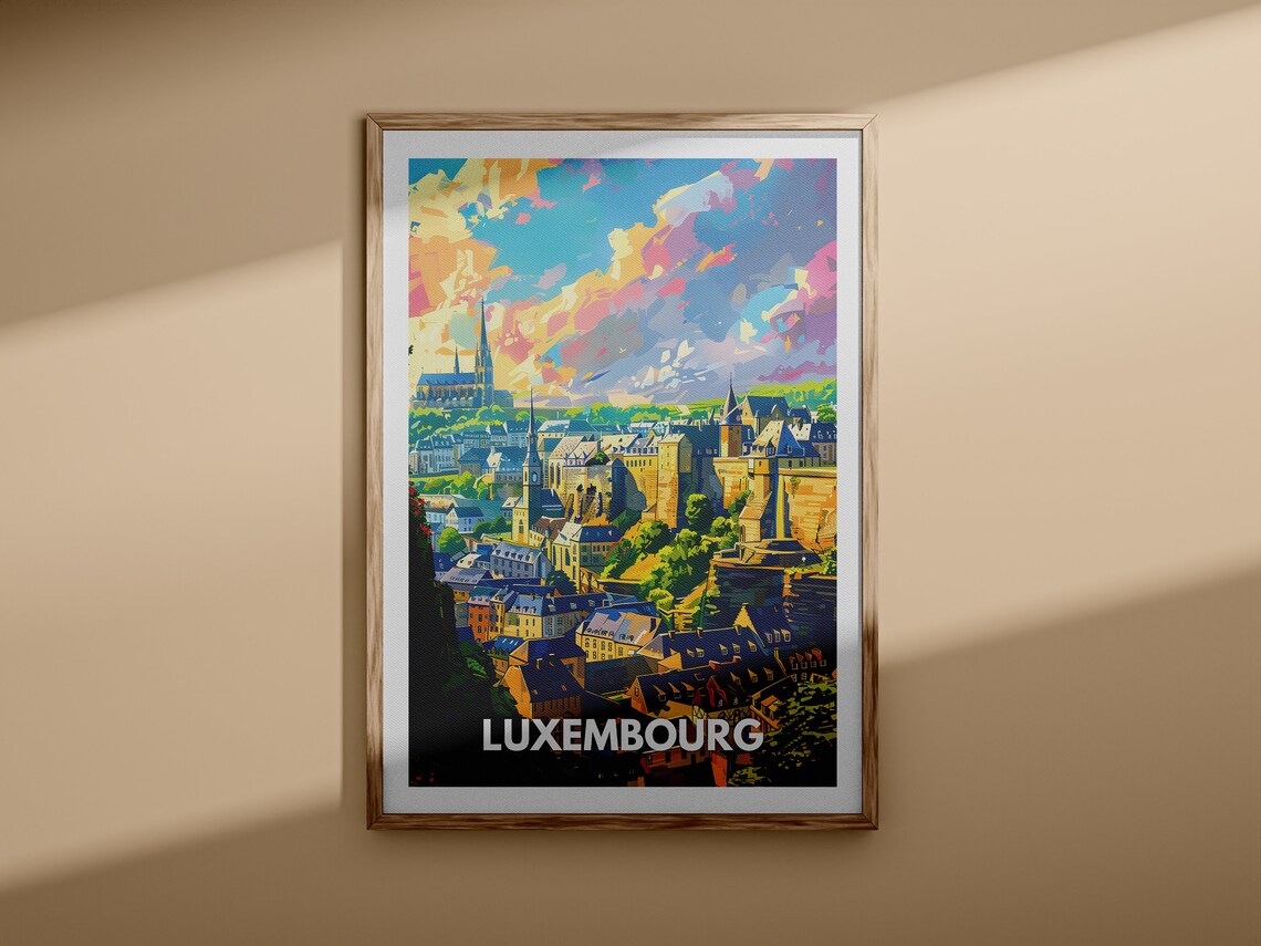 Luxembourg City Old Town Colorful Skyline View Travel Poster - Image 3
