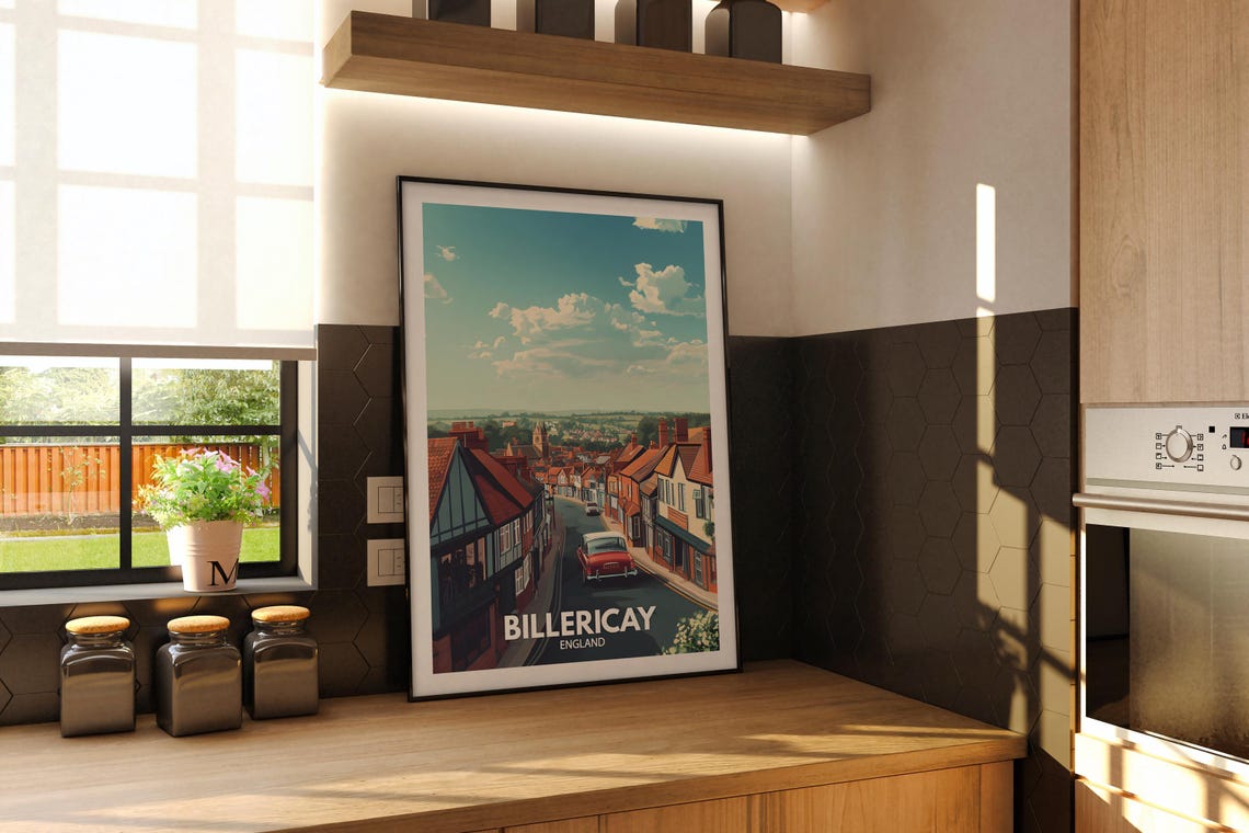 Billericay England Quaint High Street Vintage Car Travel Poster - Image 2