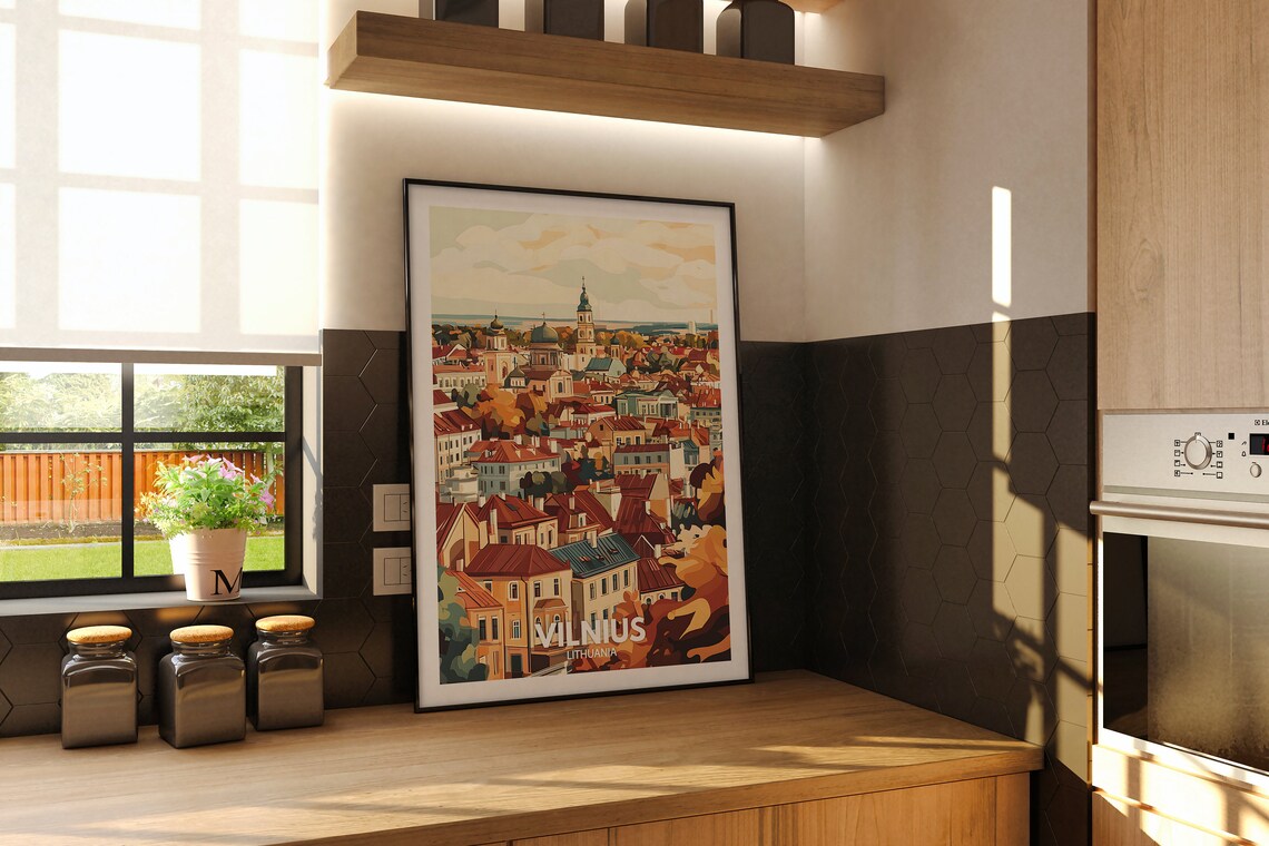 Vilnius Lithuania Old Town Skyline Retro Europe Travel Art Poster - Image 2