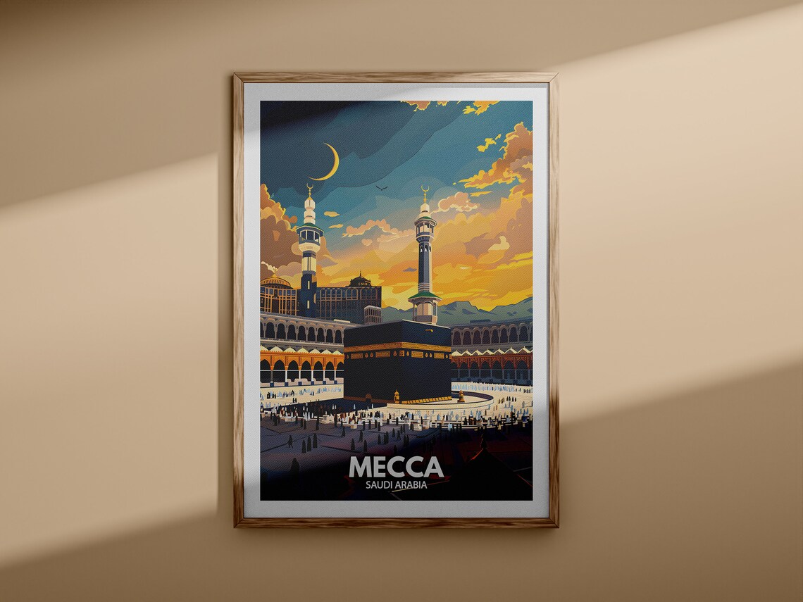 Mecca Saudi Arabia Kaaba Minarets Crescent Sunset Travel Poster - Image 3