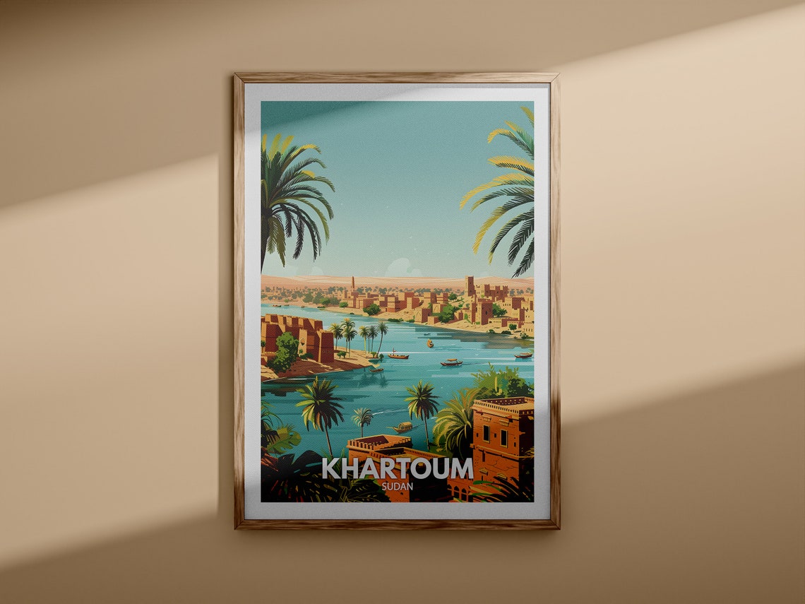 Khartoum Sudan Nile River Palms Desert Vintage Travel Poster - Image 3
