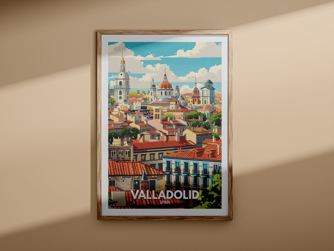 Valladolid Spain Terracotta Rooftops Church Domes Vintage Travel Poster - Image 3