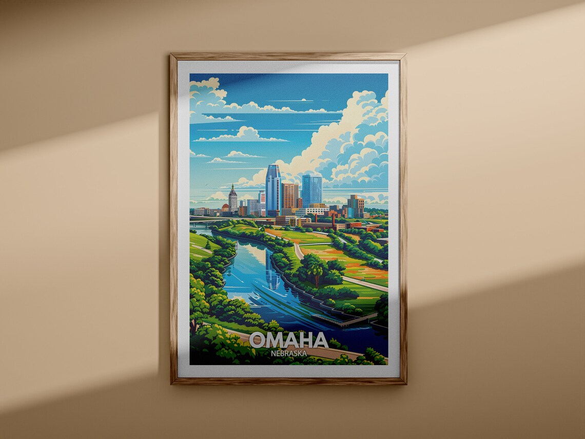 Omaha Nebraska River Skyline Sunset City Vintage Travel Poster - Image 3