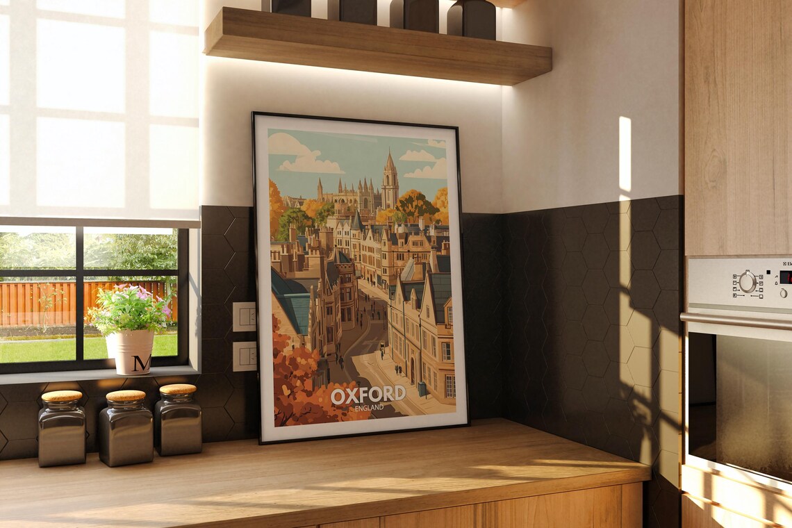Oxford England Historic Spires Autumn Street Vintage Travel Poster - Image 2