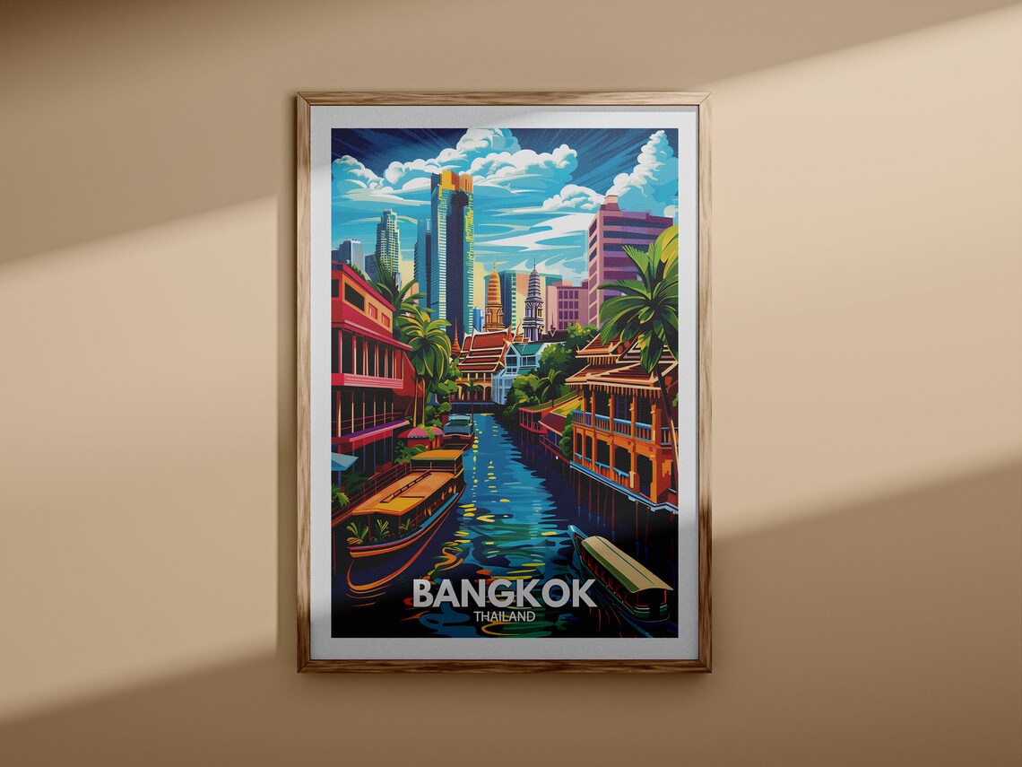 Bangkok Thailand Canal Boats Riverside Temples Vintage Travel Poster - Image 3