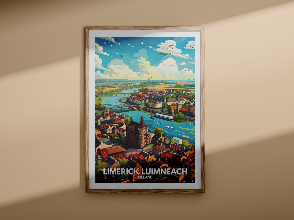 Limerick Luimneach Ireland River Shannon Vintage Travel Poster - Image 3