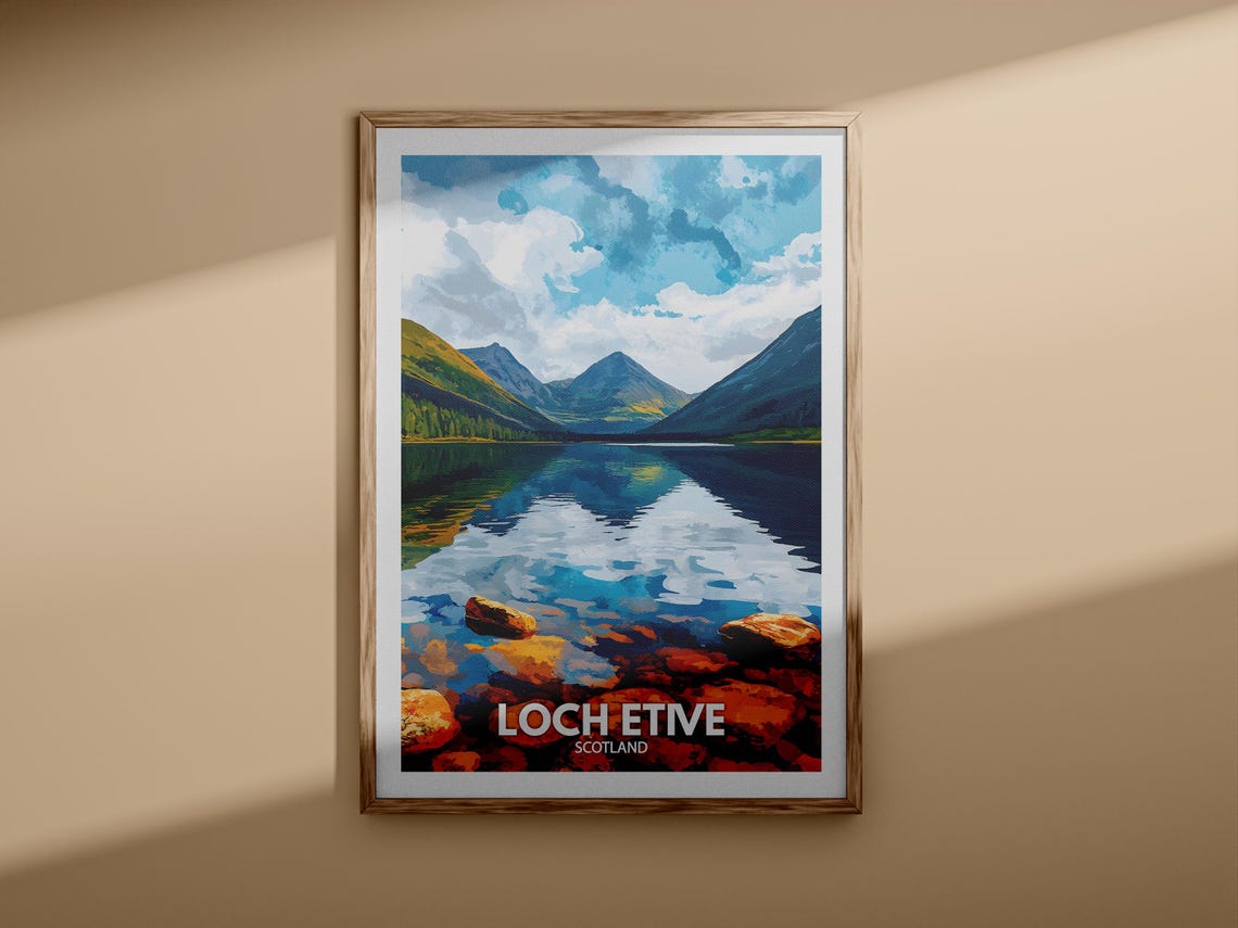 Loch Etive Scotland Mirror Lake Mountain Rocks Travel Poster - Image 3