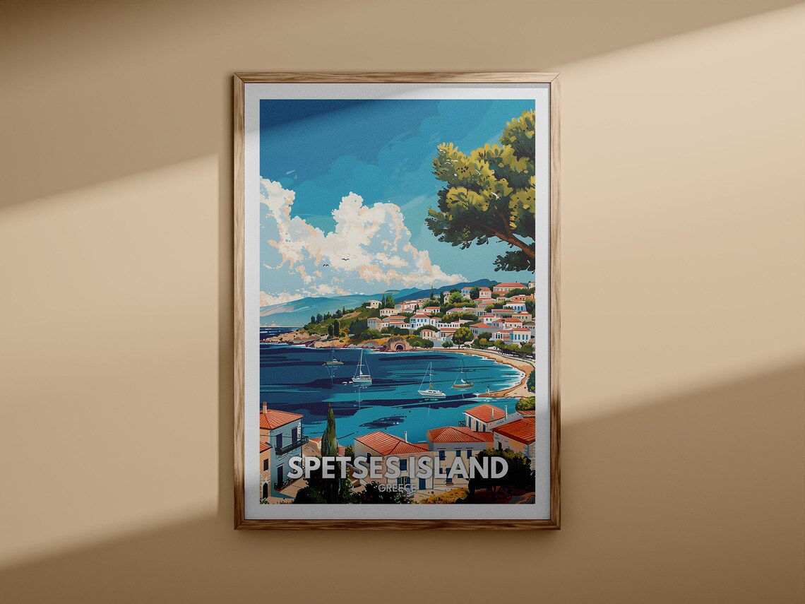 Spetses Island Greece Harbor Bay with Sailboats Vintage Travel Poster - Image 3