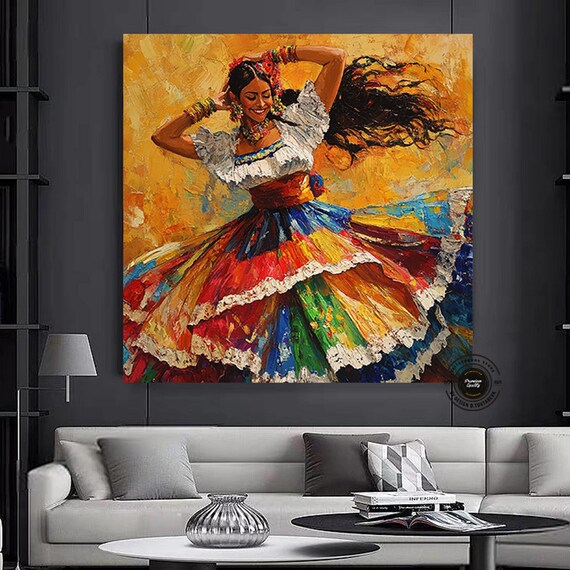 Mexican Woman Dancing Traditional Latin Dance Art Print