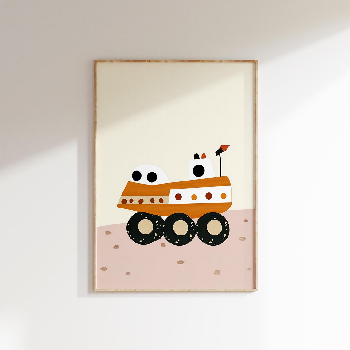 Cute Orange Moon Rover Car Space Adventure Kids Nursery Poster
