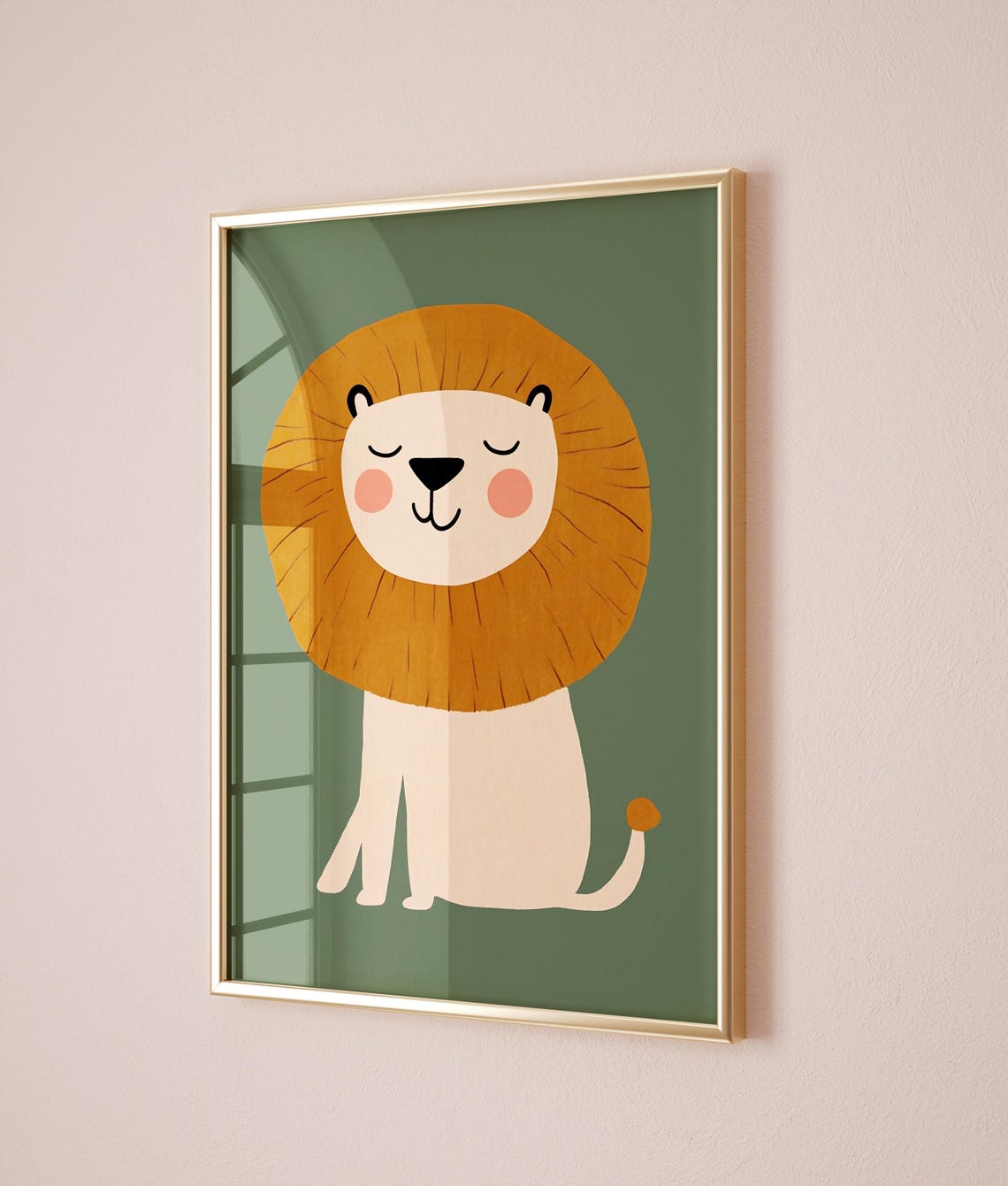 Smiling Lion Orange Mane Green Safari Nursery Kids Room Poster - Image 2