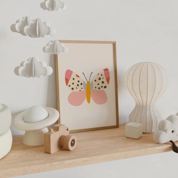 Butterfly Nursery Print Pink Modern Wall Art Kids Room Baby Girl Decor