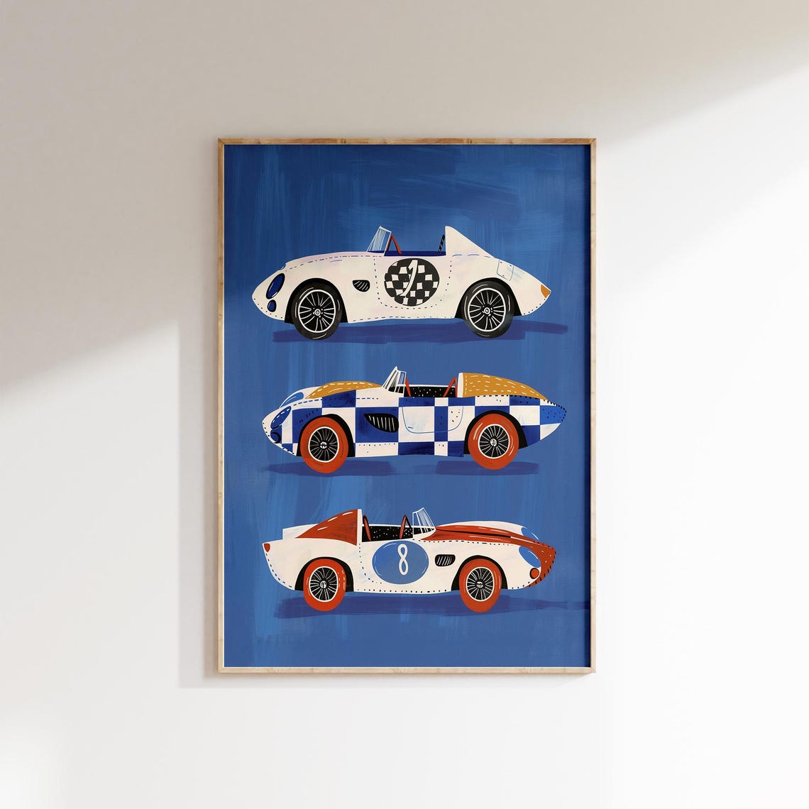Three Vintage Race Cars Numbers Retro Racing Boys Room Poster - Image 2
