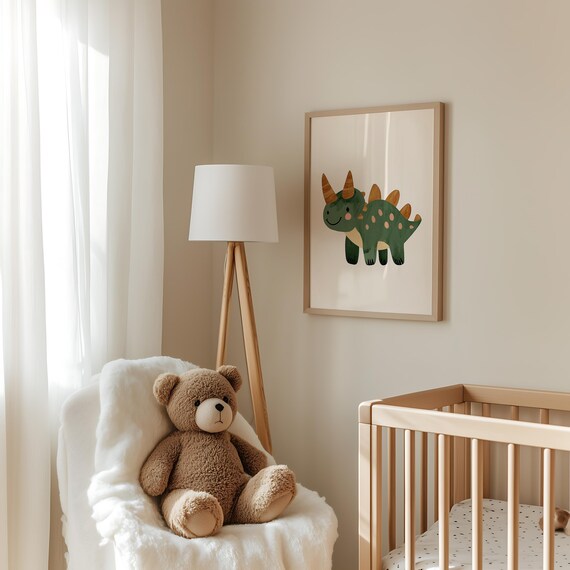 Green Triceratops Dinosaur Spotted Cute Nursery Dino Art Poster