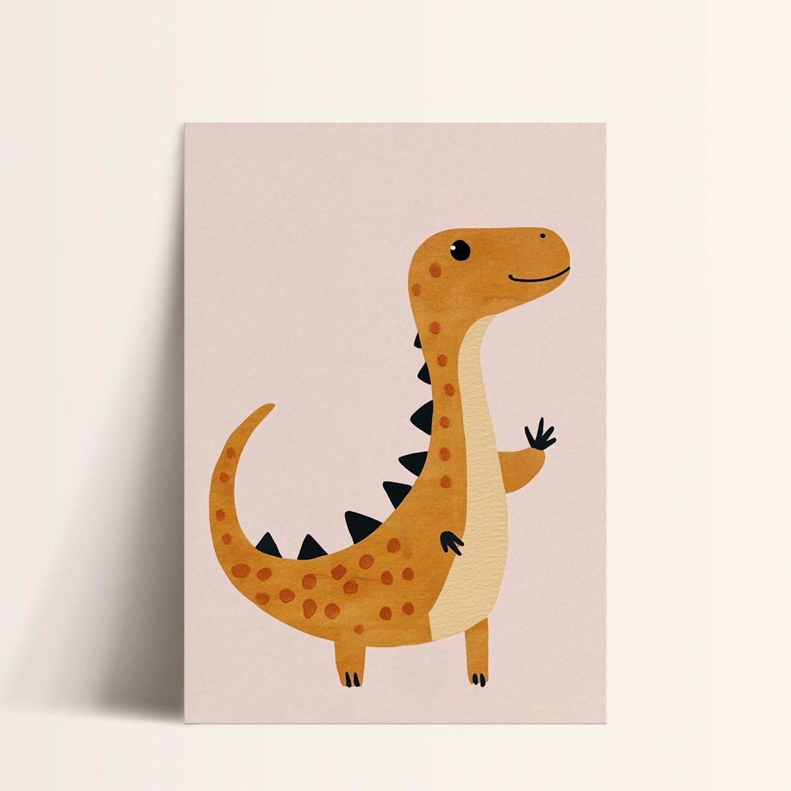 Friendly Waving T Rex Yellow Dinosaur Boys Room Nursery Art Poster
