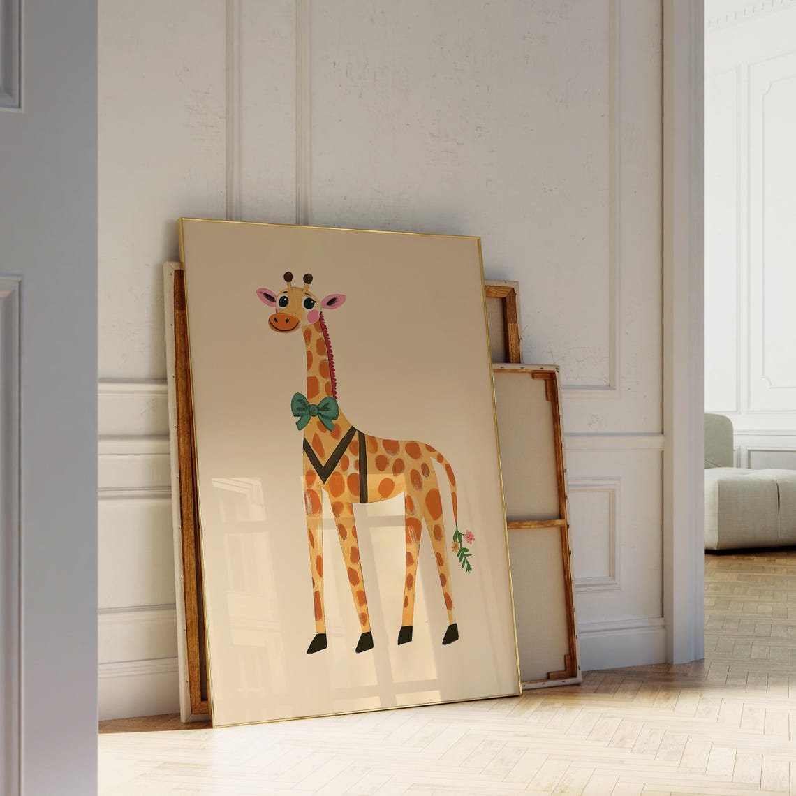 Dapper Giraffe With Green Bow Tie Cute Safari Nursery Art Poster - Image 5