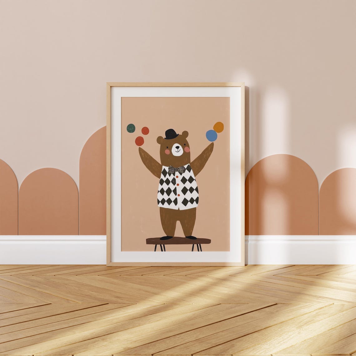 Circus Bear Juggler in Bowler Hat Nursery Kids Room Wall Art - Image 3