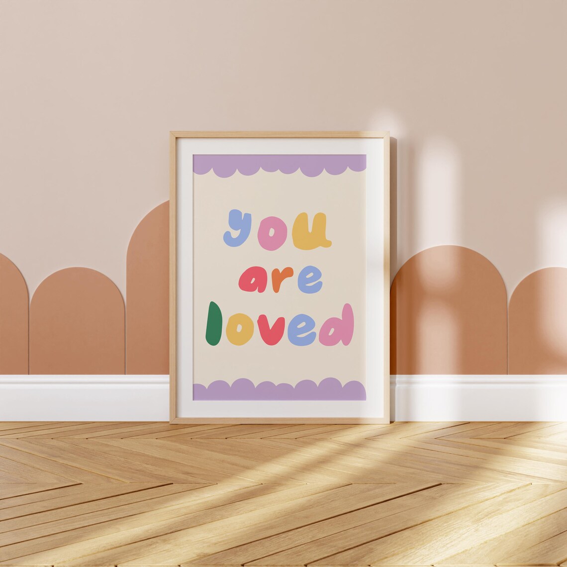 You Are Loved Purple Scallop Border Sweet Kids Nursery Poster - Image 3