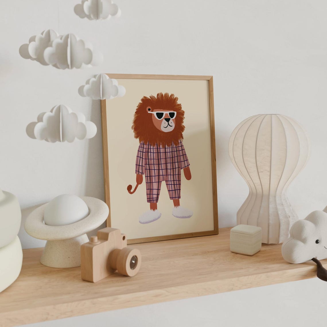 Cool Lion In Pink Plaid Pajamas Sunglasses Nursery Animal Wall Art - Image 6