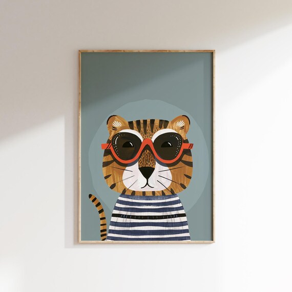 Tiger Sunglasses Cool Animal Kids Room Nursery Poster Art Decor