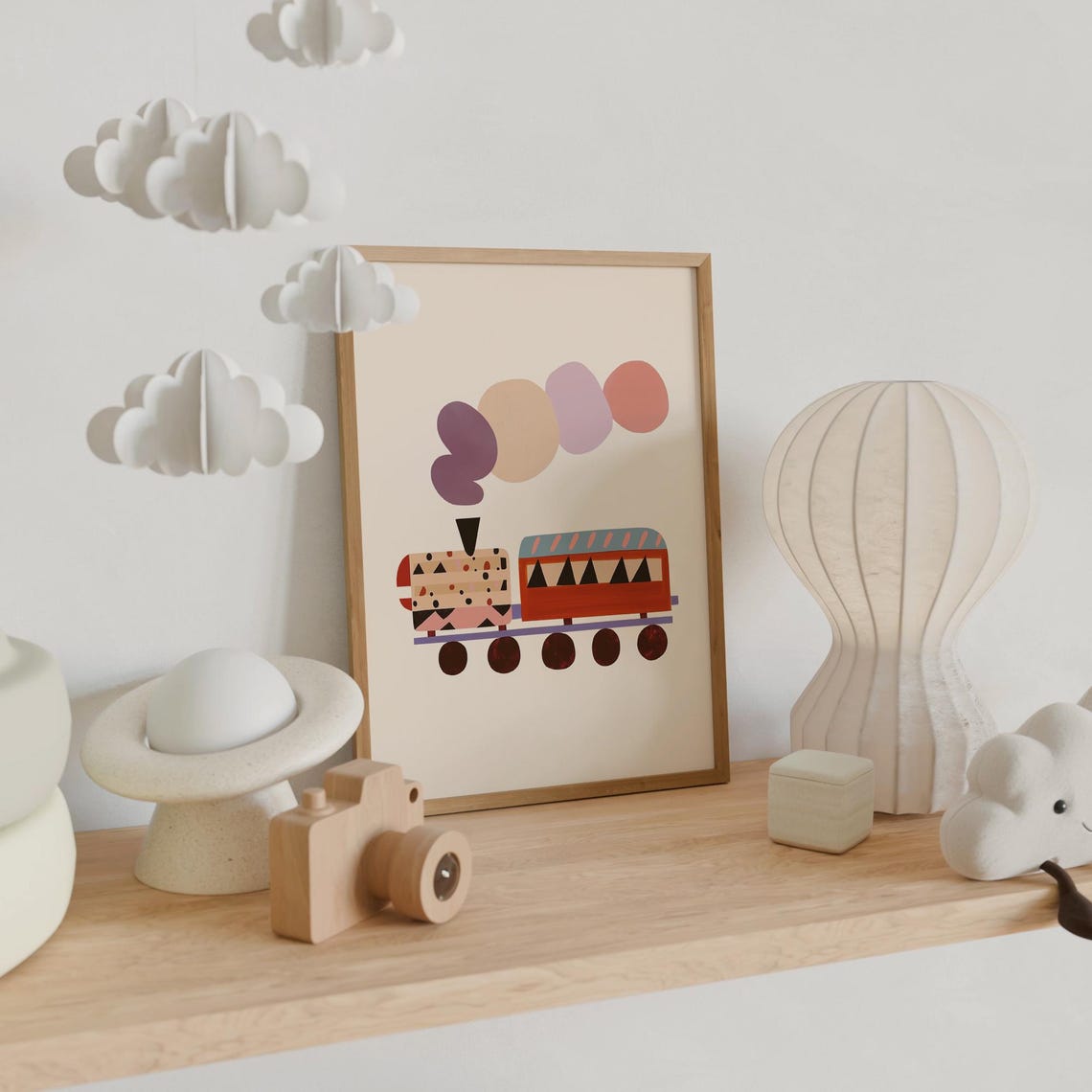 Geometric Abstract Train Print Red Carriage Nursery Kids Room Wall Art - Image 6