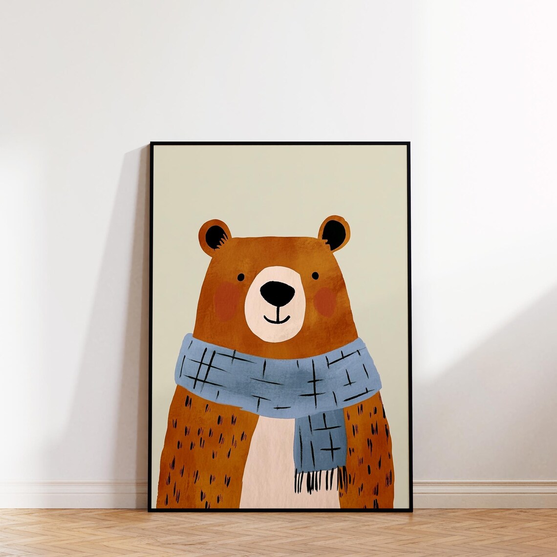 Winter Bear Scarf Nursery Kids Room Cozy Animal Portrait Wall Art - Image 2
