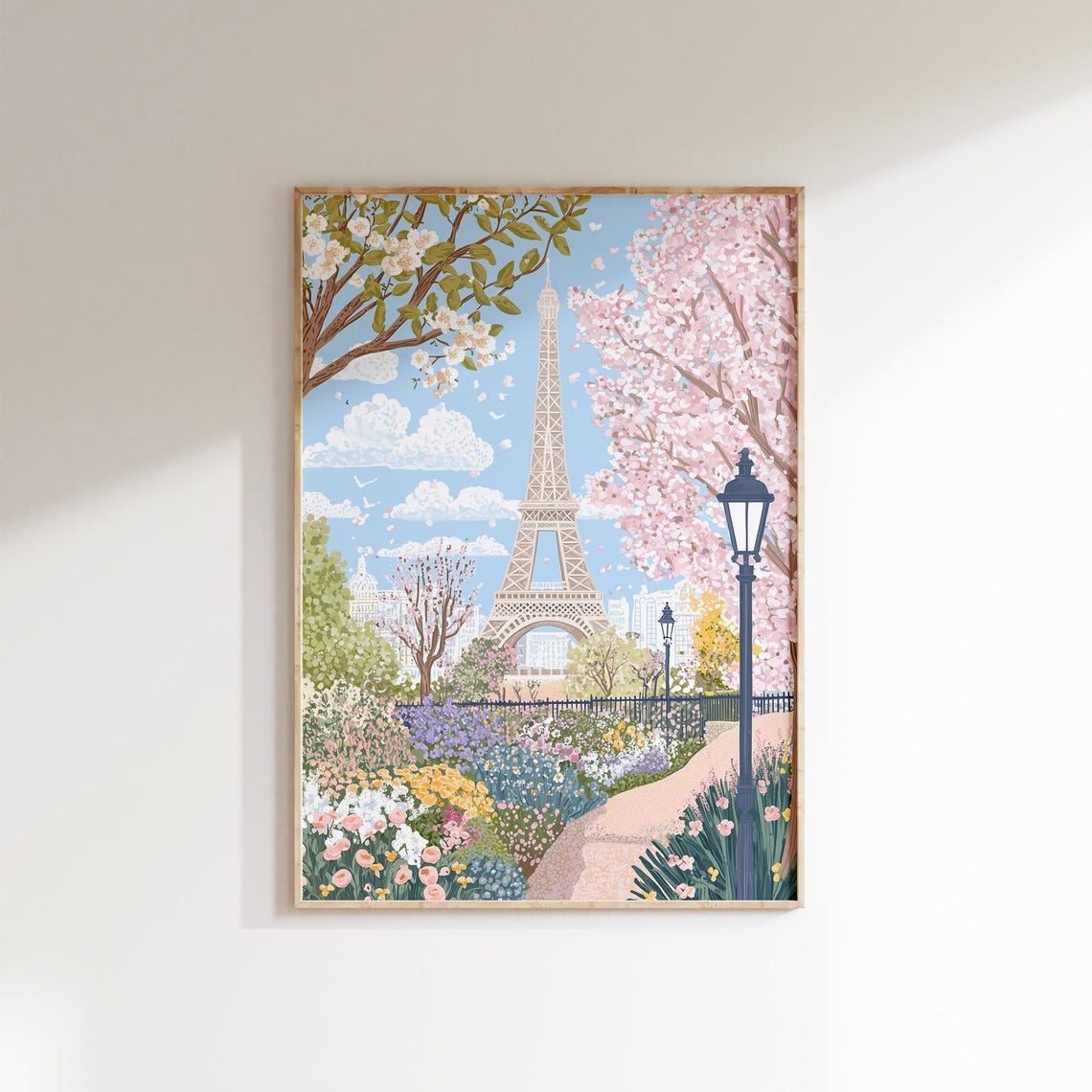 Pring Paris Print Eiffel Tower Garden Art French Pink Cherry Blossom Wall Decor Cottage Core Poster - Image 2