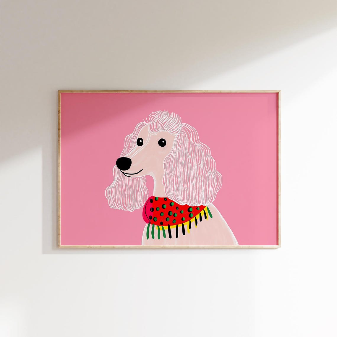 Pink Poodle Wall Art Print Girls Room Dog Illustration Nursery Animal Decor Colorful Fashion Pet Modern Kids Art