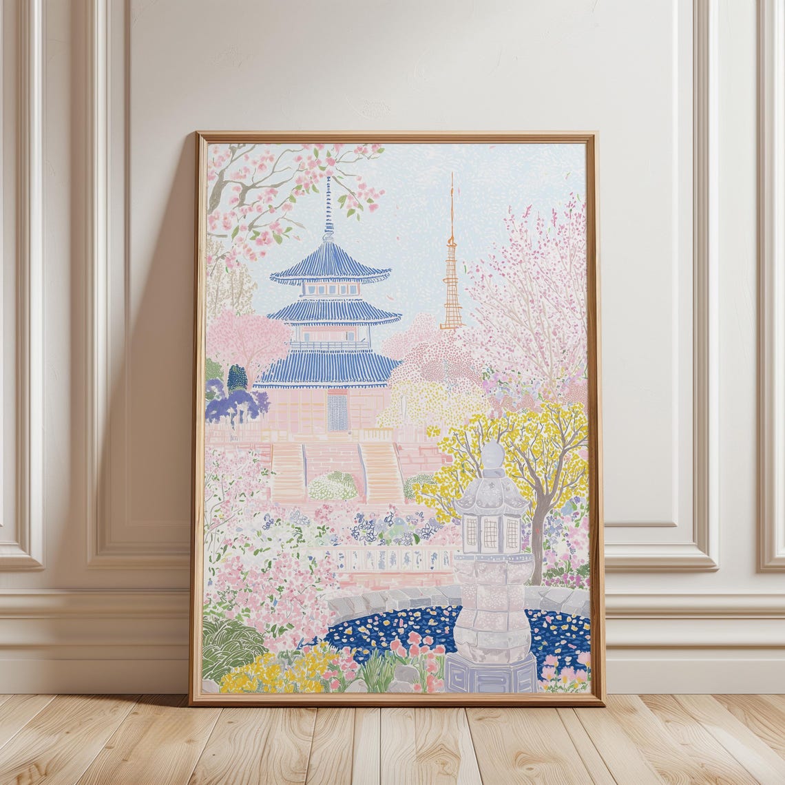Tokyo Tower Cherry Blossom Pink Pagoda Japanese Garden Spring Poster