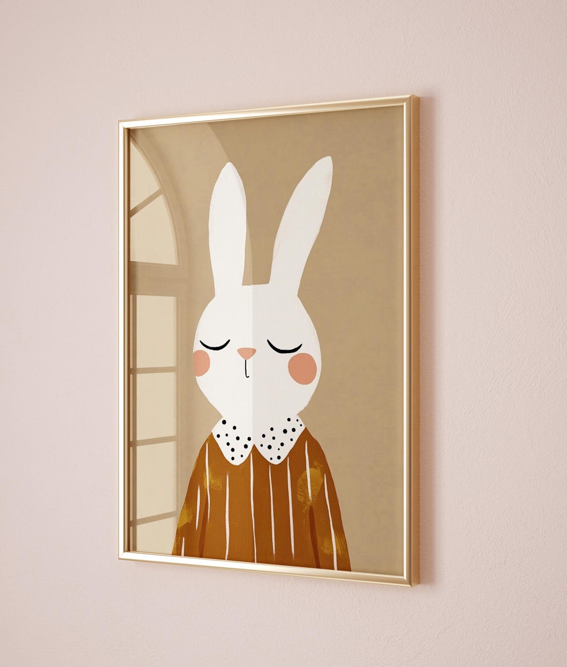 Sweet Bunny Portrait Kids Room Wall Art Modern Nursery Print Polka Dot Collar Art - Image 4