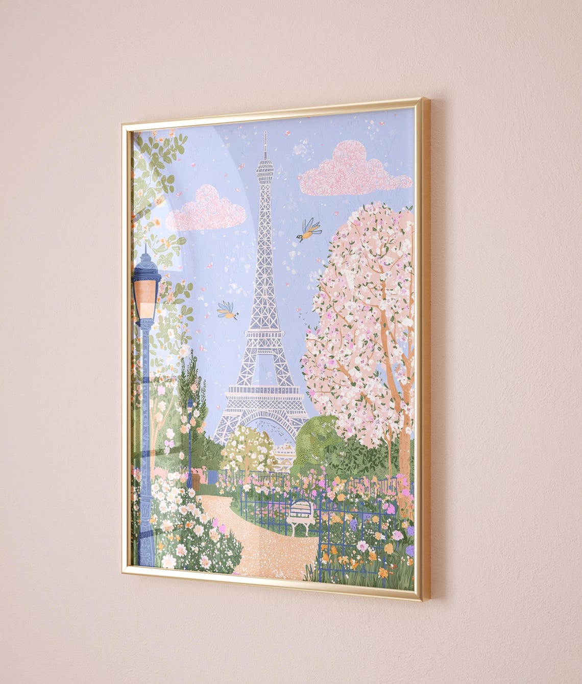 Eiffel Tower Paris Spring Garden Blue Sky Blossom Walk Poster - Image 3