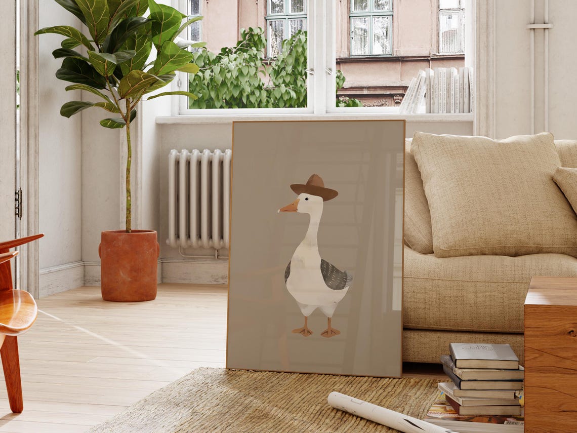 Goose Wearing Brown Cowboy Hat Cute Whimsical Nursery Animal Poster - Image 2