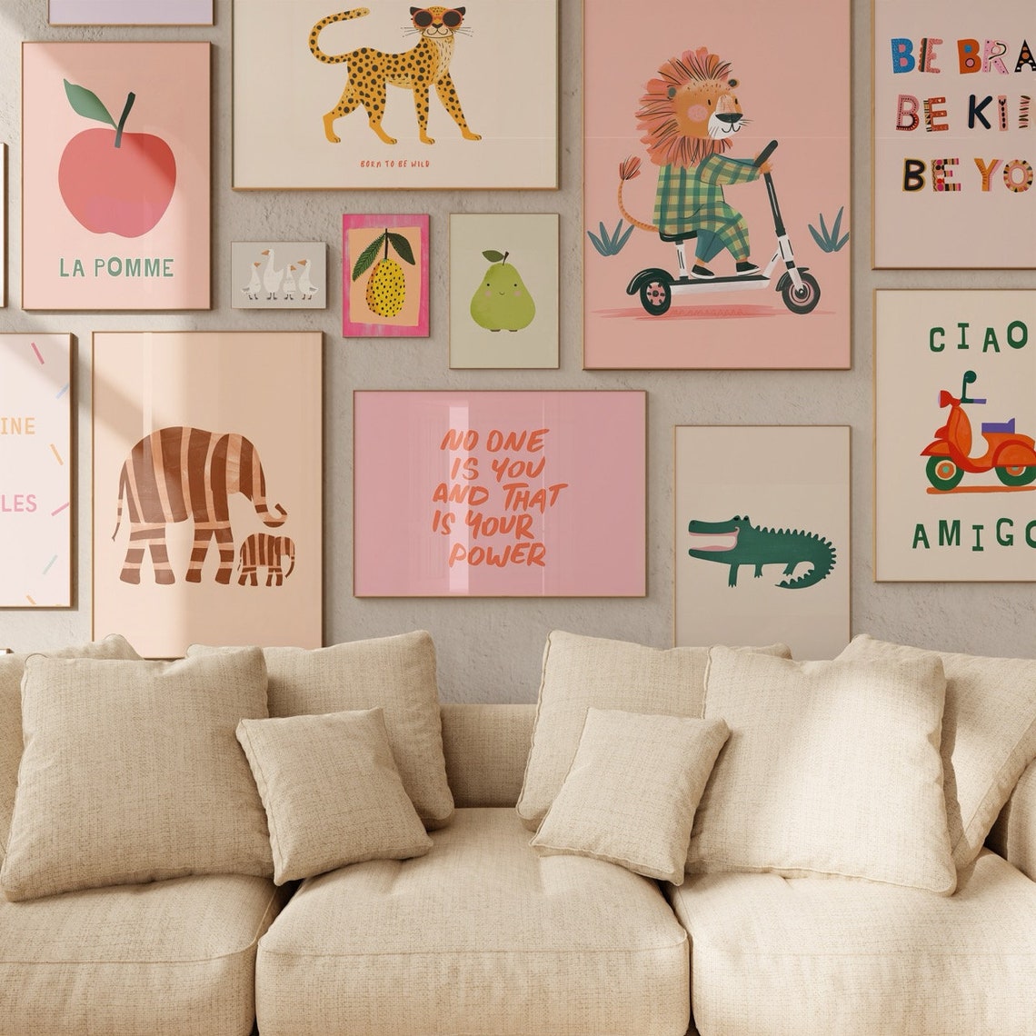 Lion Riding Scooter Kids Room Fun Animal Nursery Poster Art Decor - Image 2
