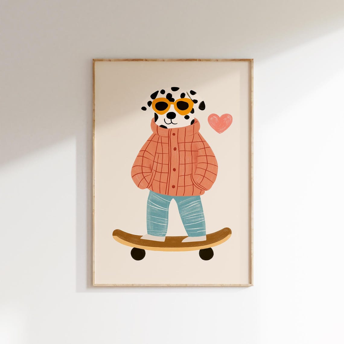Cool Skateboarding Dalmatian In Sunglasses Kids Room Art Poster