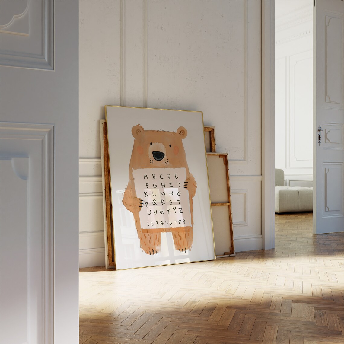Cute Bear Holding Alphabet Chart ABC Numbers Educational Kids Room Poster - Image 2