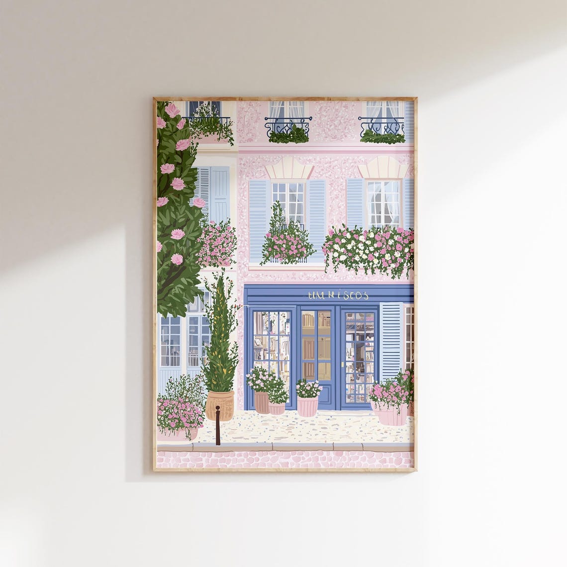 Parisian Blue Storefront Rose Tree Pink Building Spring Poster - Image 2