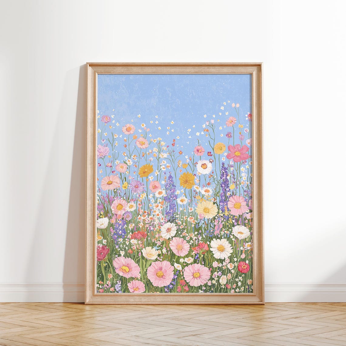 Colorful Wildflower Meadow Blooming Cosmos Blue Sky Spring Poster - Image 2